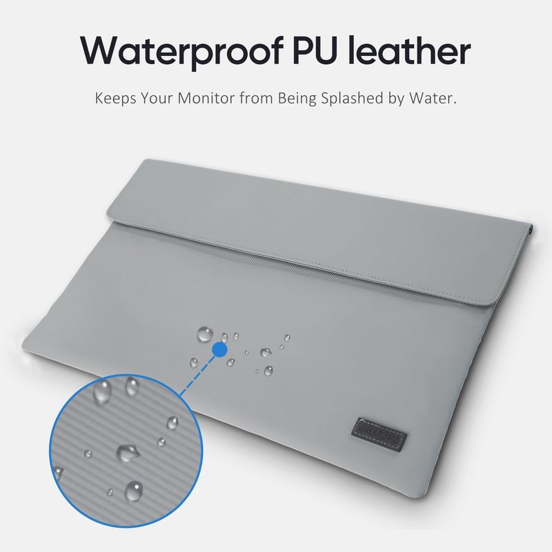 ARZOPA 17.3" Portable Monitor Sleeve Bag, PU Leather Laptop Case for Travel, Grey - Image 5